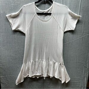 Free People We The Free White Short Sleeve Ruffled Hem Tunic Top Oversized XS